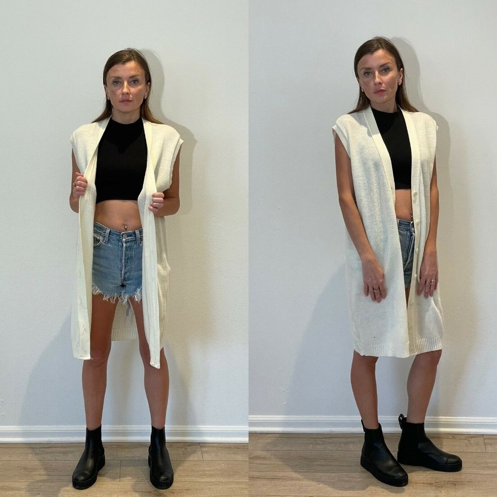 Vintage Jr Rappers Cream Button Down Long Cardigan Vest M